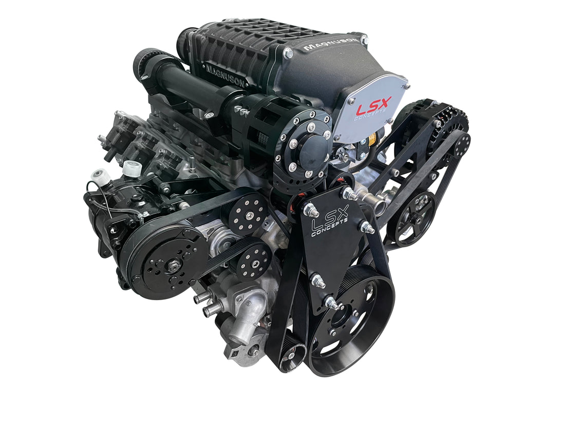 LSX Magnuson Hot Rod 2650 Flex Drive - Alternator / Power Steering / AC / Front Bearing Support - Black Anodized